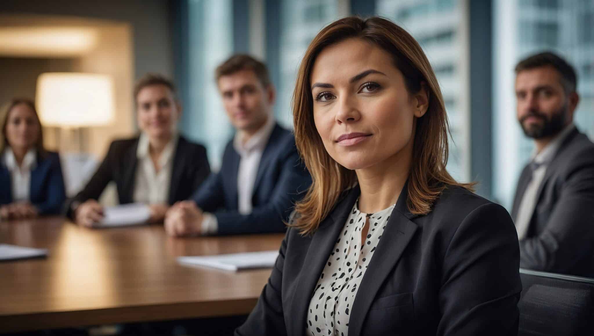Woman, business and diversity in boardroom for meeting or presentation, manager or leader with collaboration. Female person and colleagues